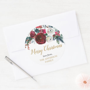Pegatina Redonda Navidades burdeos y elegantes de oro