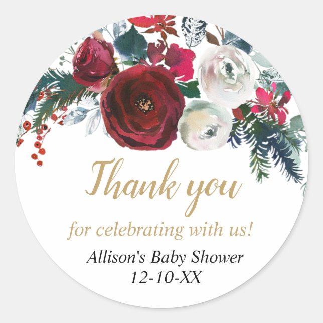 Pegatina Redonda Navidades burdeos y elegantes de oro (Anverso)