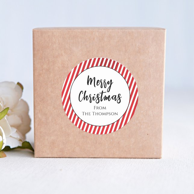 Pegatina Redonda Navidades burlan Collage de fotos diario simple (Merry Christmas cute candy cane stripes sticker with calligraphy script. )
