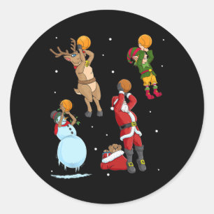 Pegatina Redonda Navidades Bysketbyll Throw Jugador Santa Claus