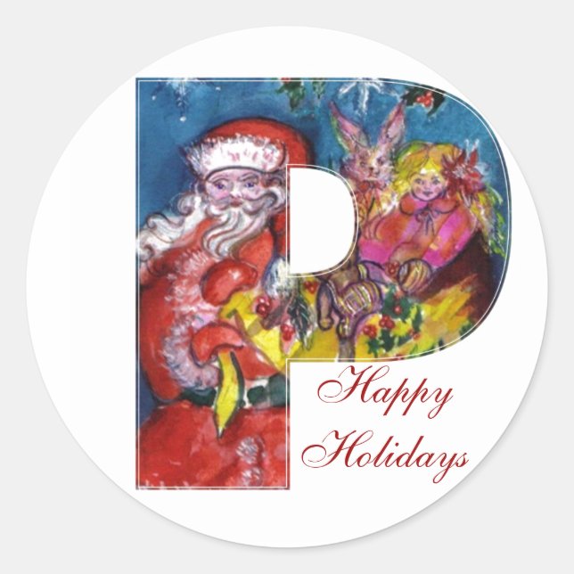PEGATINA REDONDA NAVIDADES C CARTA / SANTA CON GIFTS MONOGRAM (Anverso)