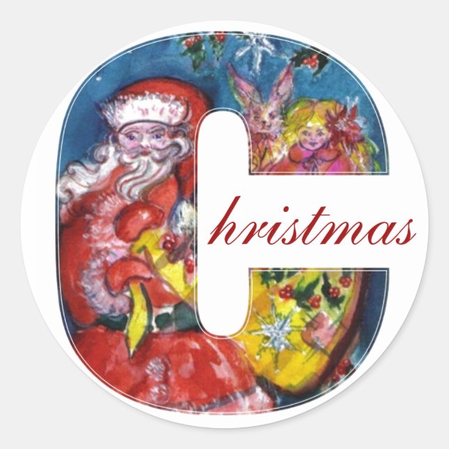 PEGATINA REDONDA NAVIDADES C CARTA / SANTA CON GIFTS MONOGRAM (Anverso)