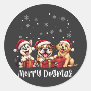 Pegatina Redonda Navidades Cachorros Perros Merry Dogmas