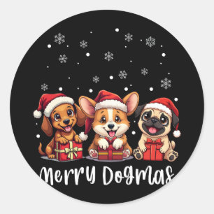 Pegatina Redonda Navidades Cachorros Perros Merry Dogmas