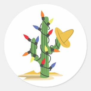 Pegatina Redonda Navidades Cactus
