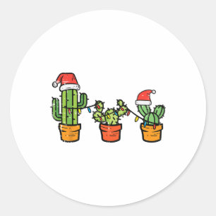 Pegatina Redonda Navidades Cactus Cute Suculentas Xmas De Plantas H