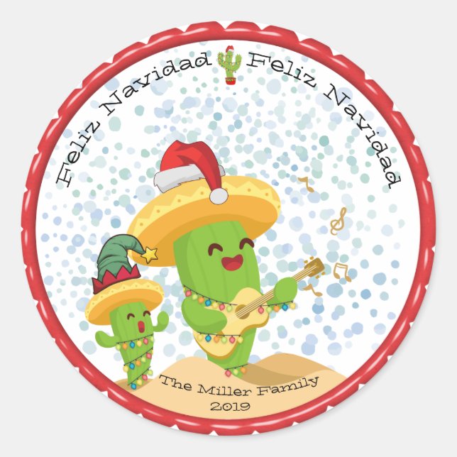 Pegatina Redonda Navidades Cactus Feliz Navidad (Anverso)