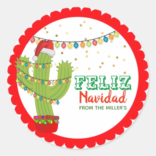 Pegatina Redonda Navidades Cactus Feliz Navidad (Anverso)