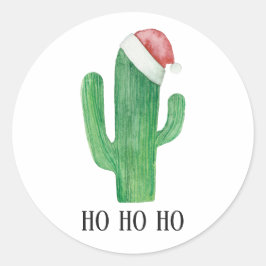 Pegatina Redonda Navidades cactus. Gorra rojo de vacaciones de invi