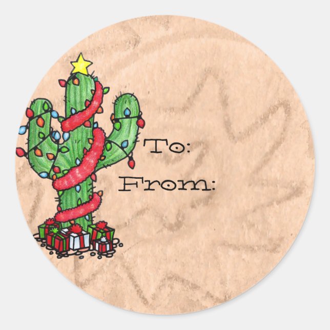 Pegatina Redonda Navidades Cactus Labels (Anverso)
