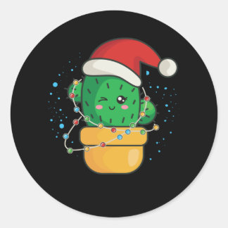 Pegatina Redonda Navidades Cactus Succulent