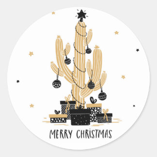 Pegatina Redonda Navidades Cactus Tree Labels