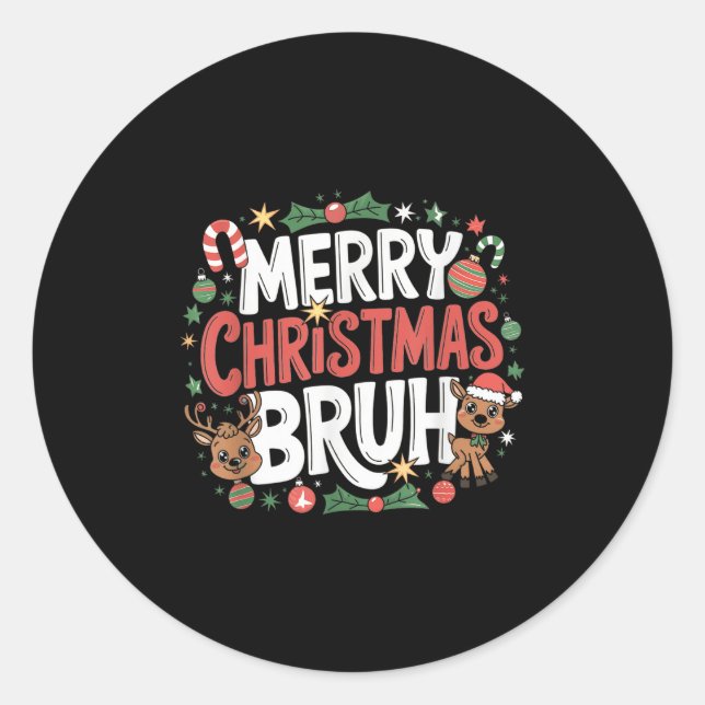 Pegatina Redonda Navidades Camisetas Para Niños Niños Mujeres Feliz (Anverso)