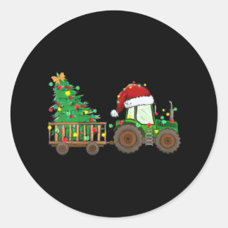 Pegatina Redonda Navidades campesinos - Tractor agrícola divertido