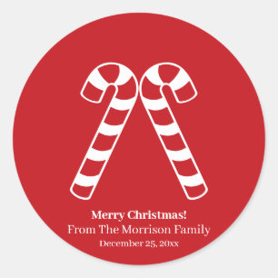 Pegatina Redonda Navidades caña de caramelo rojo blanco favorito de