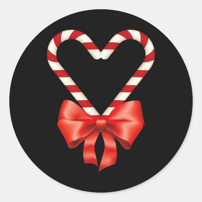 Pegatina Redonda Navidades Candy Cane Heart Para Niños Hombres Muje (Anverso)