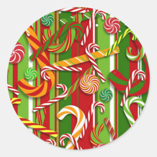 Pegatina Redonda Navidades Candy Cane Holiday Set de 20