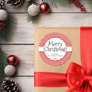 Pegatina Redonda Navidades Candy Red Candy Stripe Holiday Scalloped