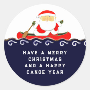 Pegatina Redonda Navidades Canoe Kayak Gift