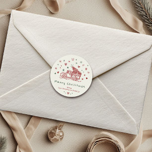 Pegatina Redonda Navidades caprichosos camioneros retro rojo y verd