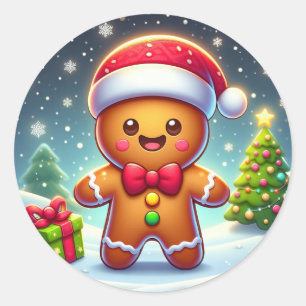 Pegatina Redonda Navidades caprichosos/hombre de pan de jengibre de