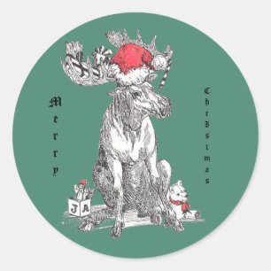 Pegatina Redonda Navidades caprichosos Moose Wildlife