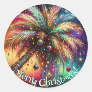 Pegatina Redonda Navidades caprichosos Palm Tree Tropical Beach Viv