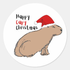 Pegatina Redonda Navidades Capybara Cute - Ilustrado a mano