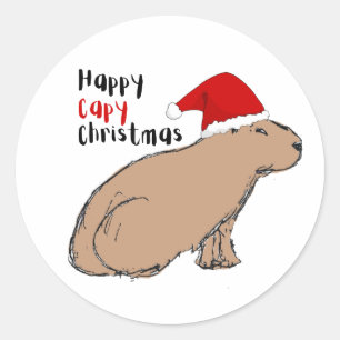 Pegatina Redonda Navidades Capybara Cute - Ilustrado a mano