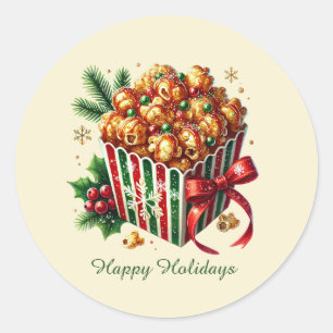 Pegatina Redonda Navidades caramel popcorn Happy Holidays