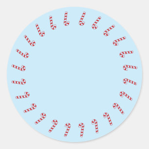 Pegatina Redonda Navidades caramelos borde rojo luz azul cielo blan