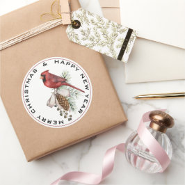 Pegatina Redonda Navidades Cardenal Merry Navidad Feliz Año Nuevo