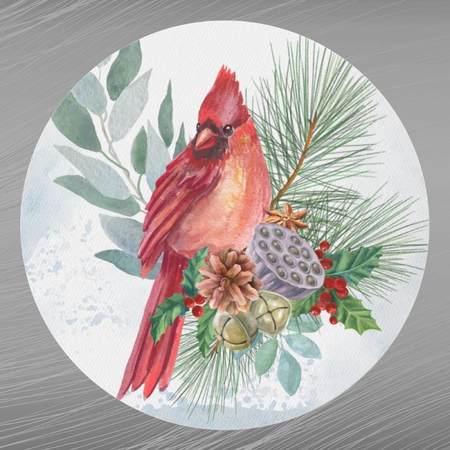 Pegatina Redonda Navidades Cardenales Red Pine Greenery (Subido por el creador)