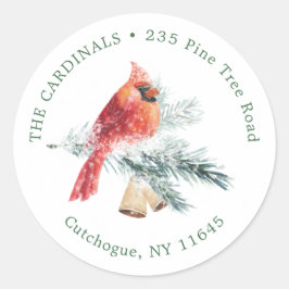Pegatina Redonda Navidades cardinales de pino de aves devuelven la