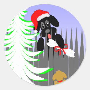 Pegatina Redonda Navidades Cargan Humor De Perro Santa Perro Con Hu