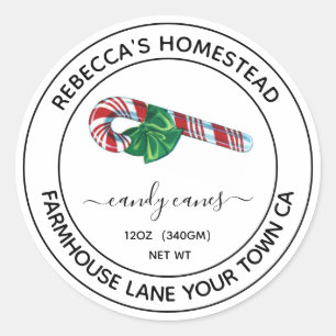 Pegatina Redonda Navidades caseros Candy Cane Labels