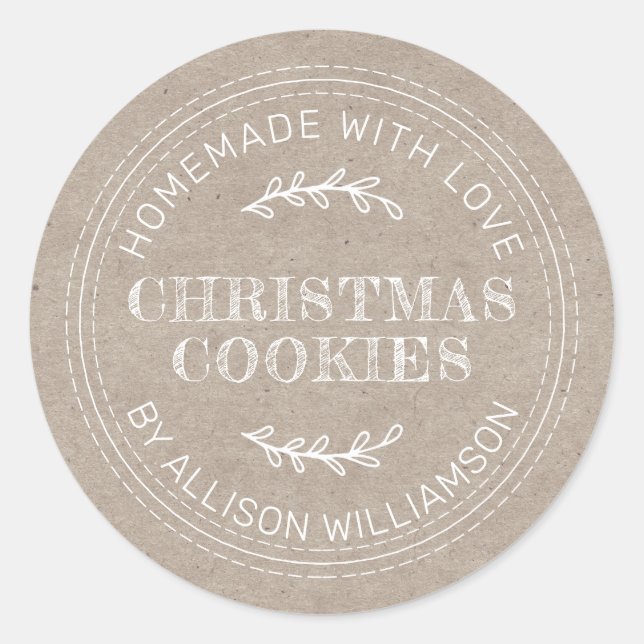 Pegatina Redonda Navidades caseros rusos cocinan papel kraft (Anverso)