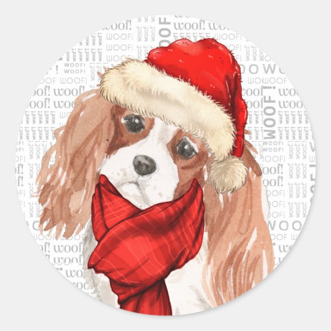 Pegatina Redonda Navidades Cavalier King Charles Spaniel Dog (Anverso)