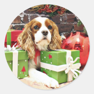 Pegatina Redonda Navidades - Cavalier King Charles Spaniel - Poppy