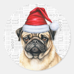 Pegatina Redonda Navidades cavan perros en vacaciones en Santa Hat
