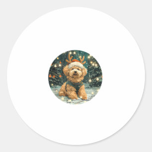 Pegatina Redonda Navidades Cavapoo Perro reno Santa Hat cúter Holi