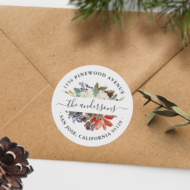 Pegatina Redonda Navidades celebran discurso floral de invierno rus (Subido por el creador)