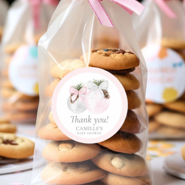 Pegatina Redonda Navidades Chica Baby Shower Gracias (Christmas Girl Baby Shower Personalized Thank you sticker)