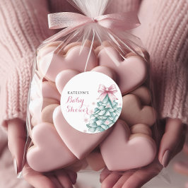 Pegatina Redonda Navidades Chica de invierno Baby Shower