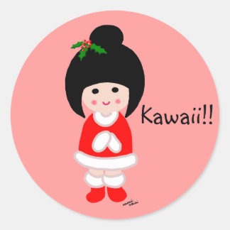 Pegatina Redonda Navidades Chicas de Kokeshi