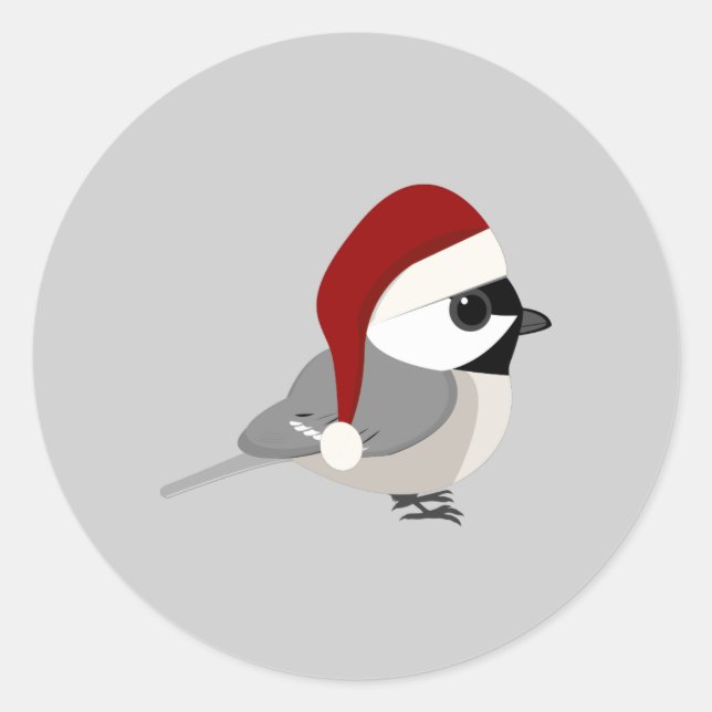 Pegatina Redonda Navidades Chickadee (Anverso)