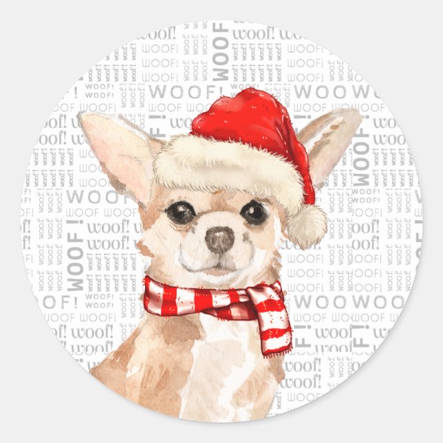 Pegatina Redonda Navidades Chihuahua Dog Watercolor Santa (Anverso)