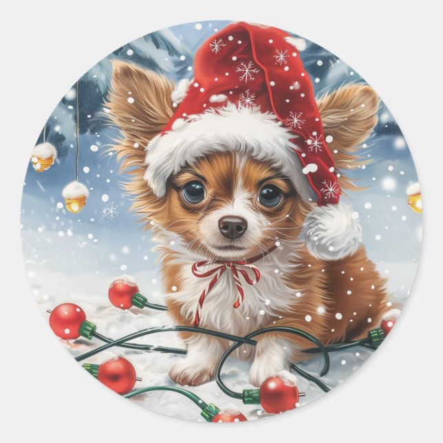 Pegatina Redonda Navidades Chihuahua Santa Dog (Anverso)