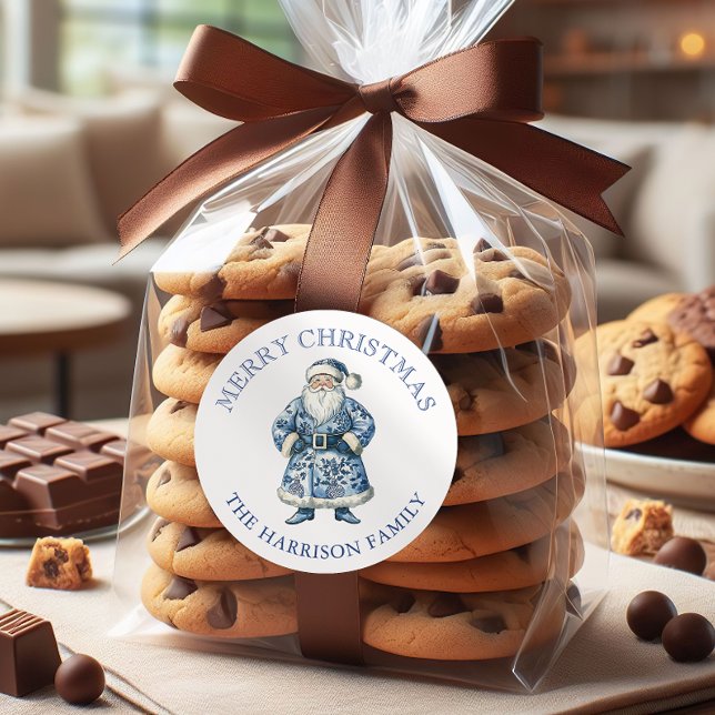 Pegatina Redonda Navidades Chinoiserie azul y blanco Santa (Subido por el creador)