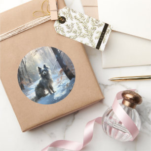 Pegatina Redonda Navidades chinos abandonados dejaron que nieve